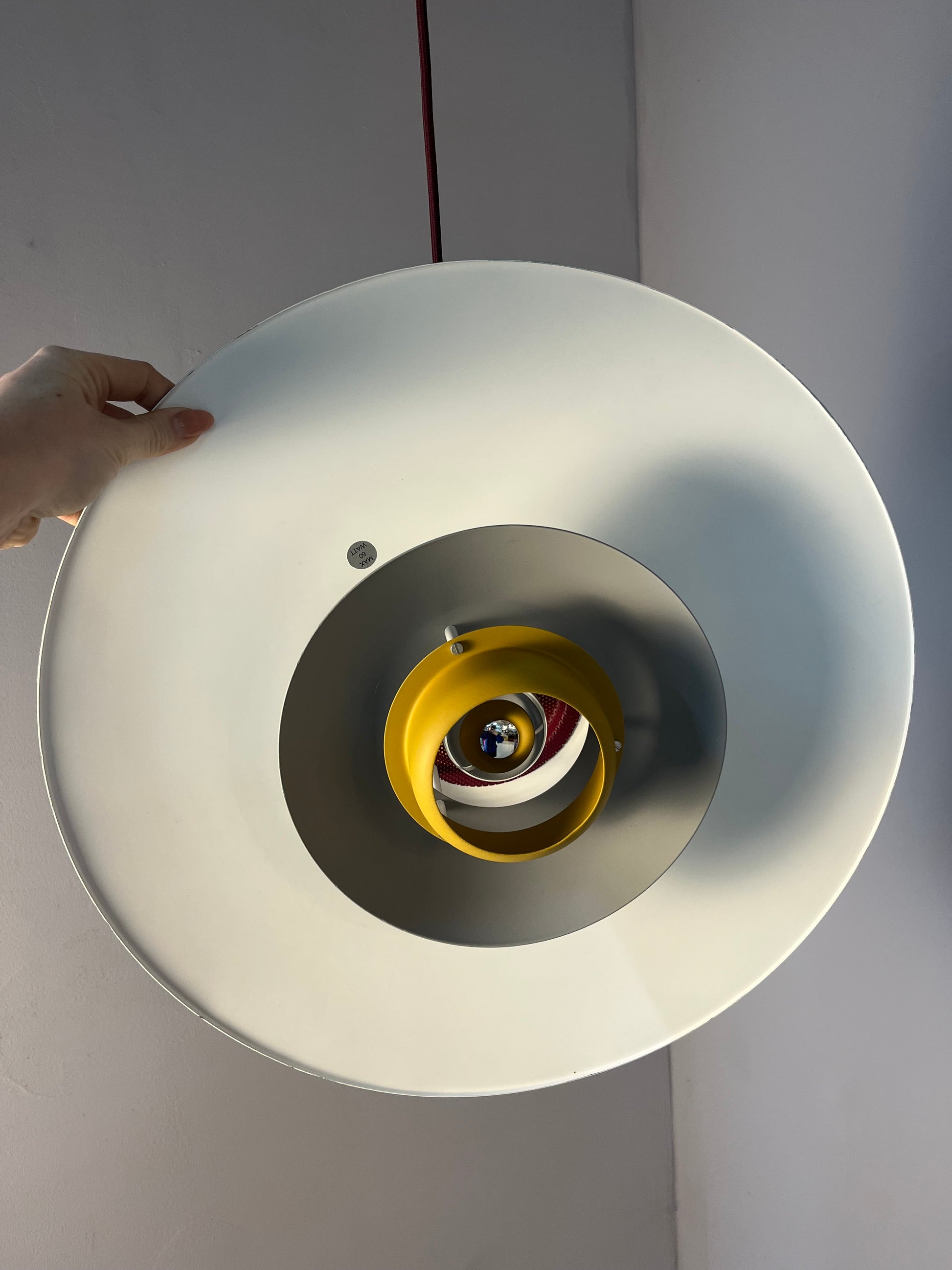 Lamellenlampe neu lackiert peach teal ocker aus Dänemark