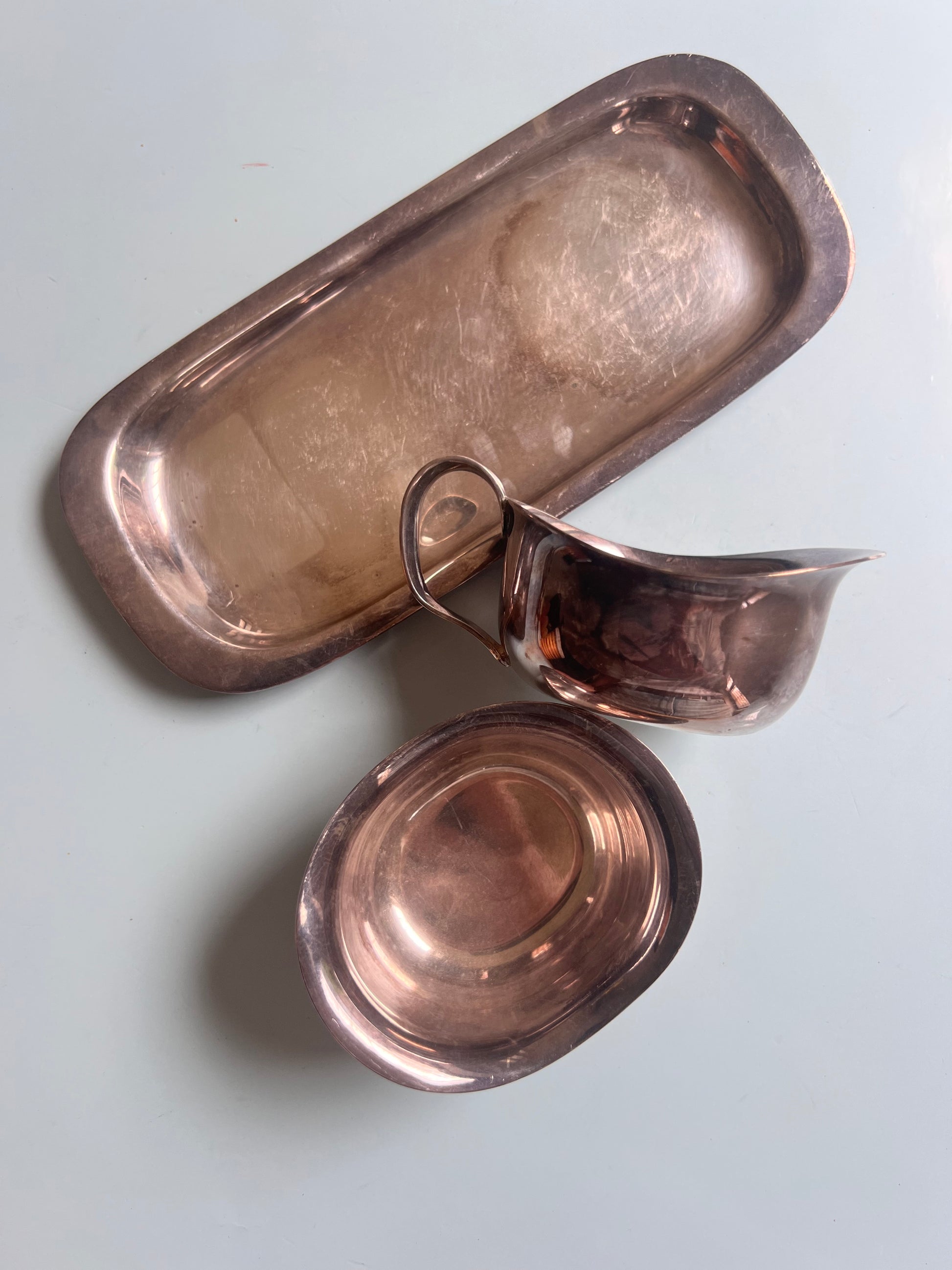 Set: Zuckerschale & Milchkännchen auf Tablett EPNS versilbert von COHR Denmark