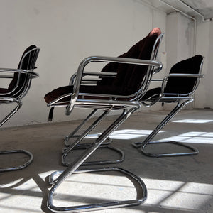 Freischwinger Chrom mit braunem Sitzkissen von Gastone Rinaldi für Rima