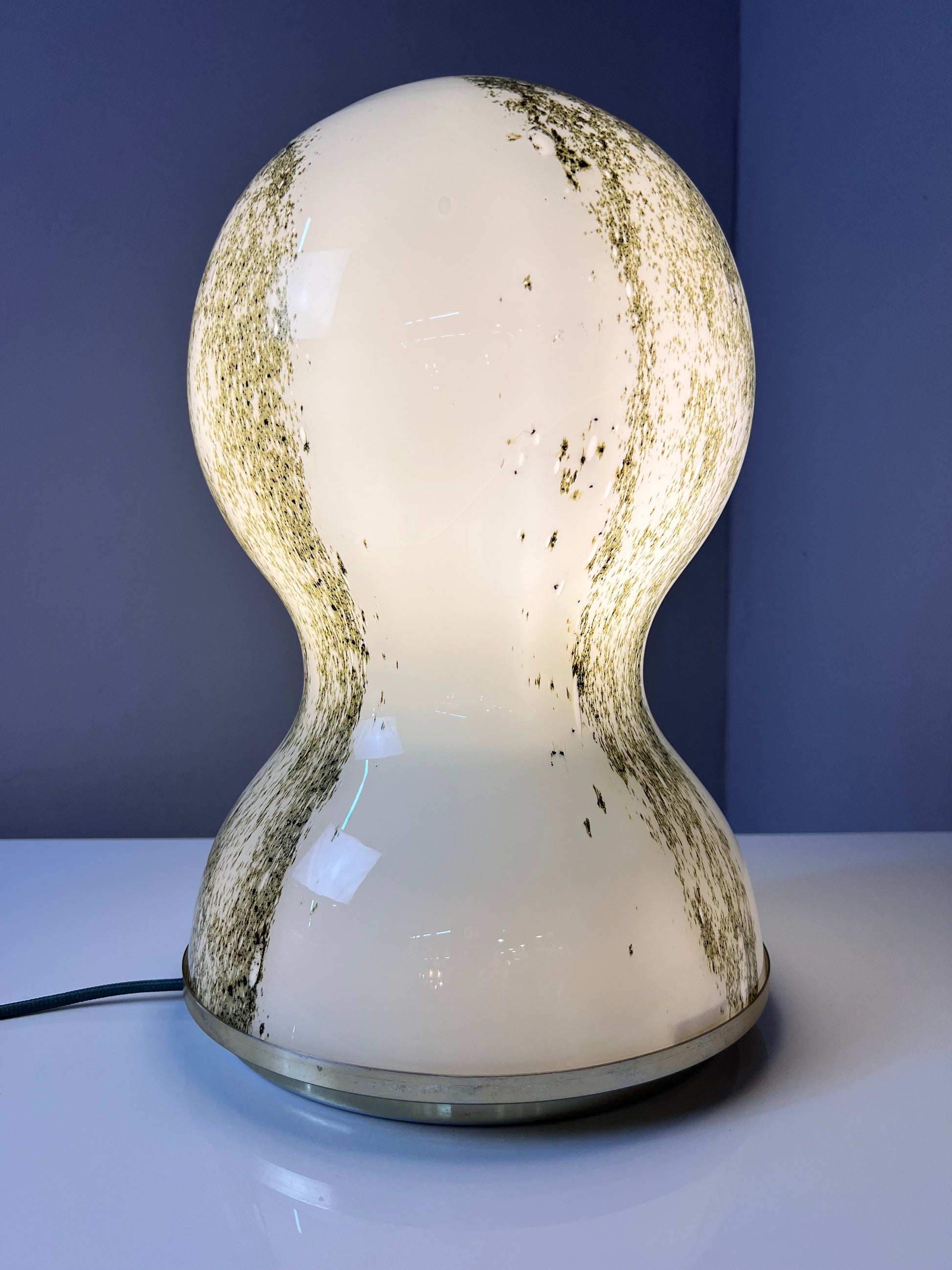 Tischlampe grün weiß Glas von Doria