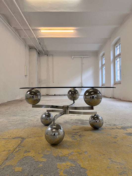 Couchtisch „Atomic“ Glas & Chrom