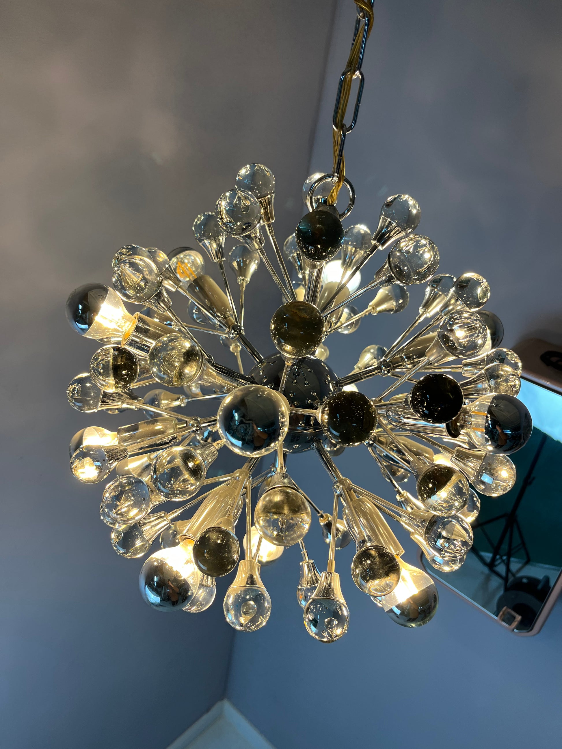 Sputnik Kronleuchter Chrom Glas aus Italien