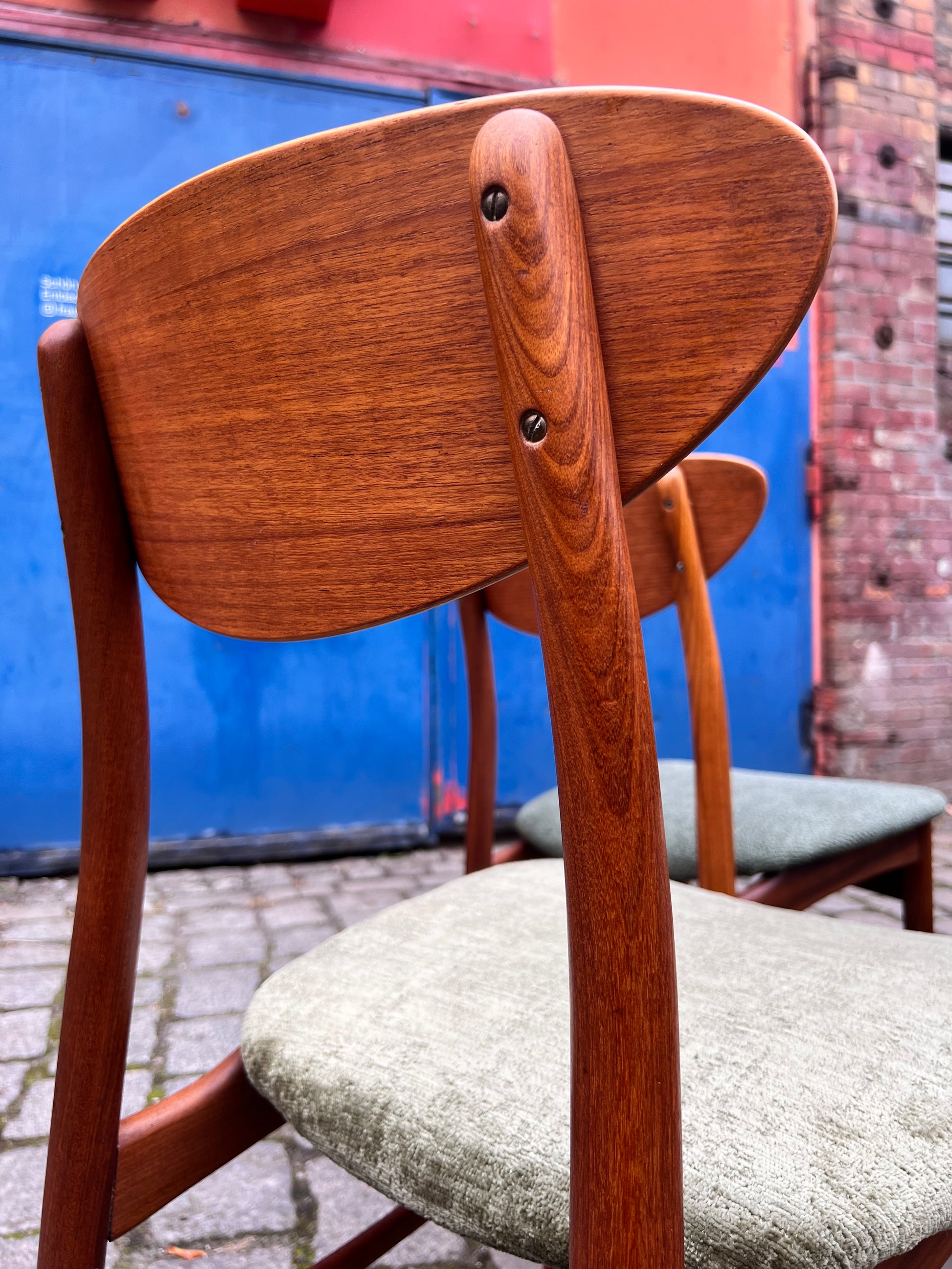 Set: 4x Esszimmerstuhl grün Teak