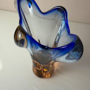 Vase blau Glas von Josef Hospodka für Chřibská Sklárna