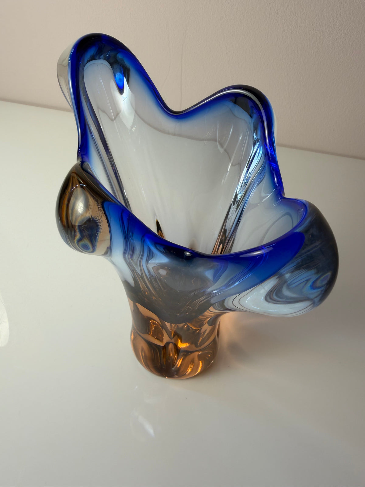 Vase blau Glas von Josef Hospodka für Chřibská Sklárna