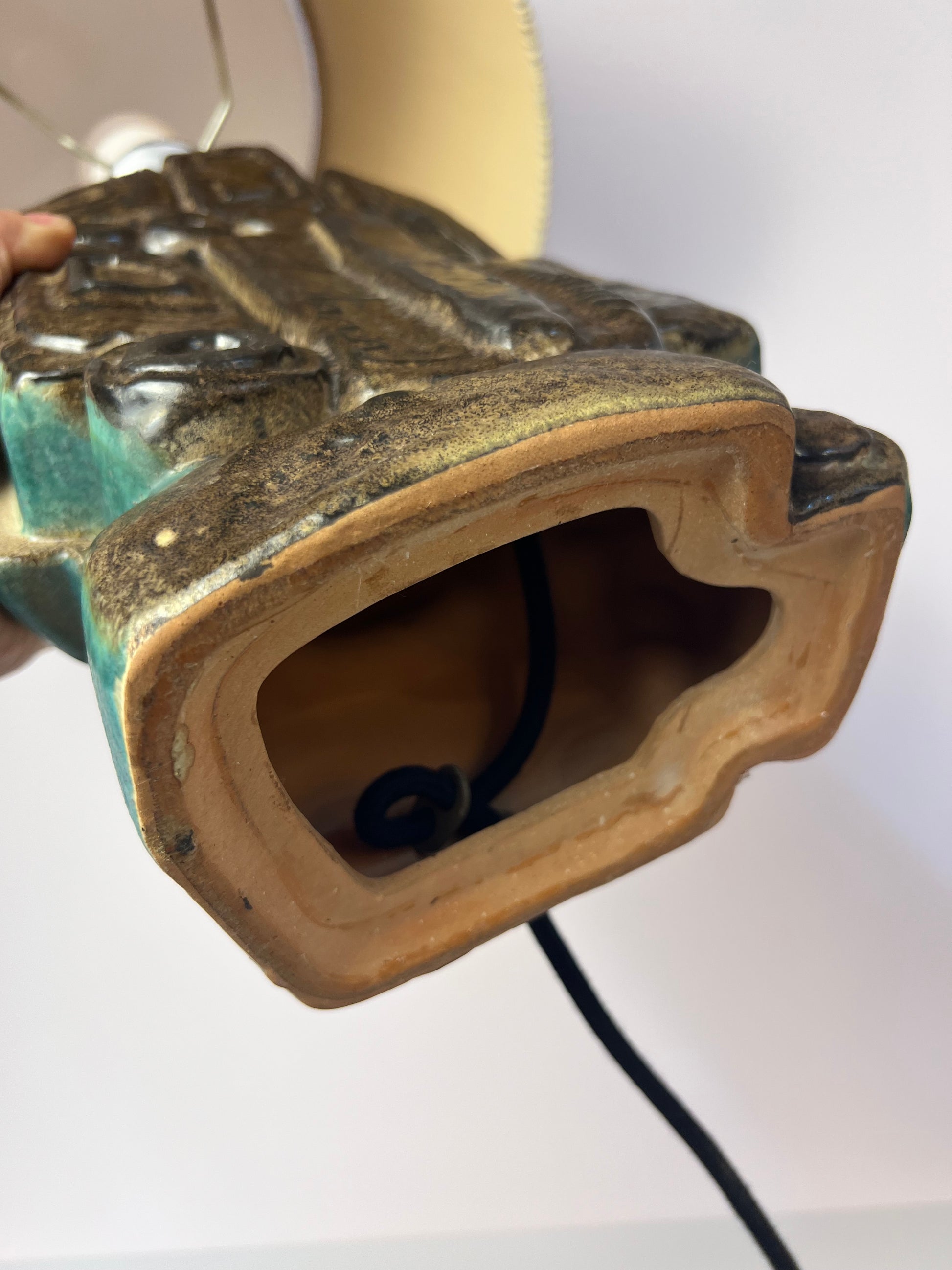 Tischlampe türkis beige Keramik von Bernard Rooke