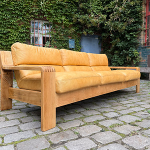 3-Sitzer Sofa gelb Echtleder Holz von Rolf Benz