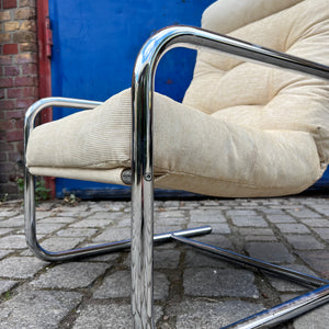 Sessel beige Kord Chromgestell