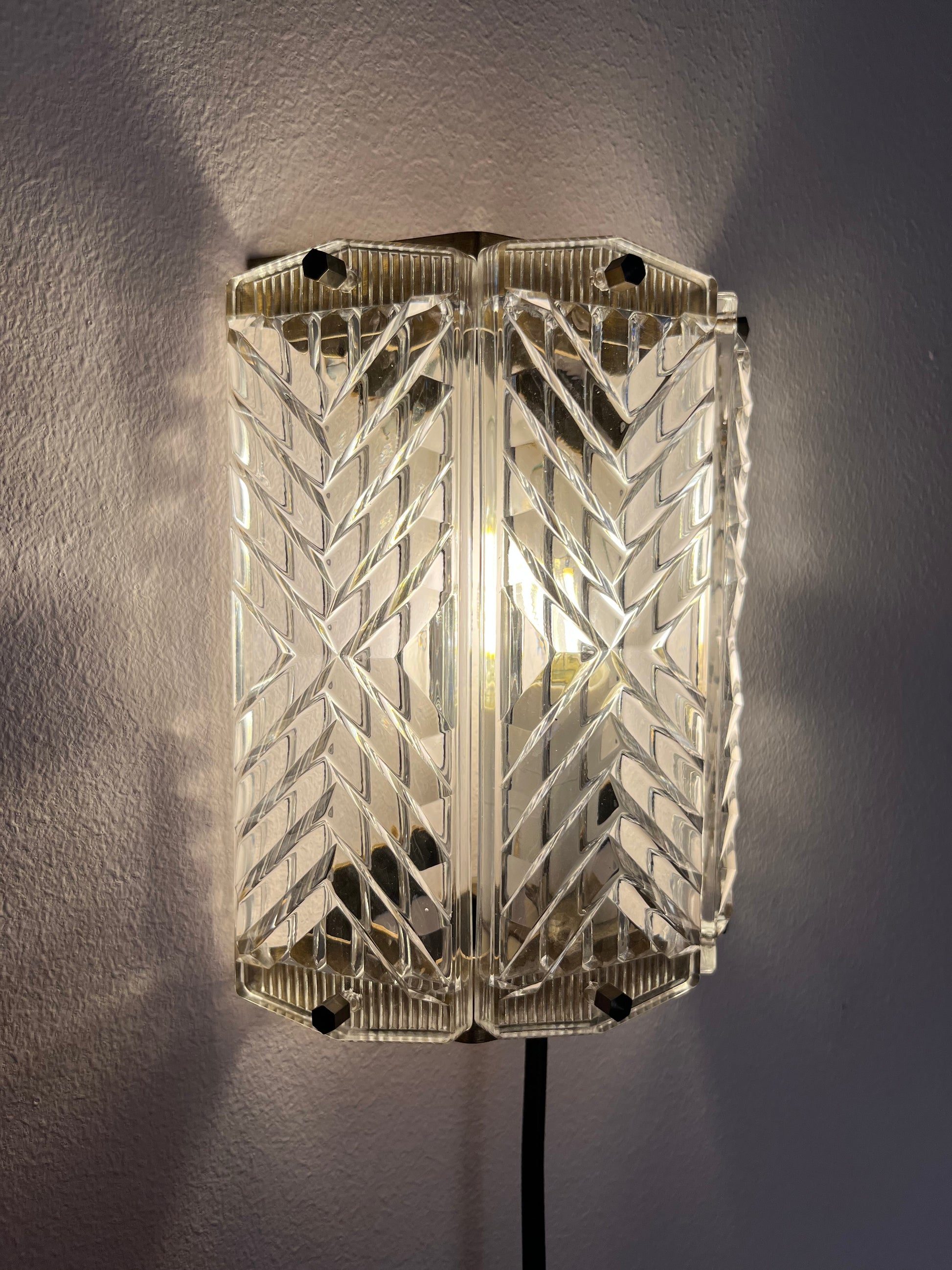 Wandlampe Messing & Glas von Wiktor Berndt für Flygsfors
