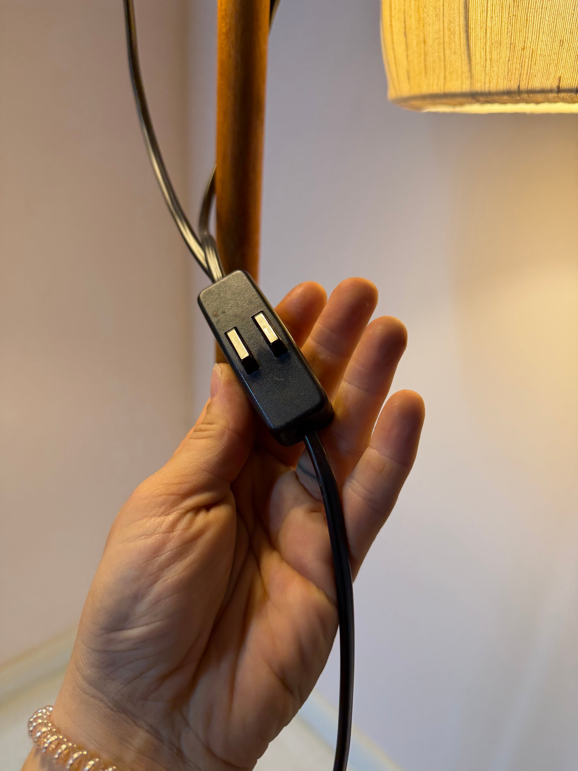 Stehlampe Maiglöckchen von Domus Teak und Rohseide