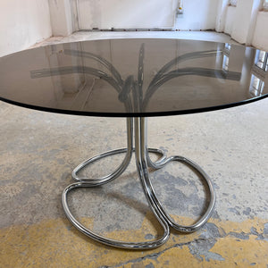Runder Esstisch Rauchglas & Chrom von Gastone Rinaldi für Rima