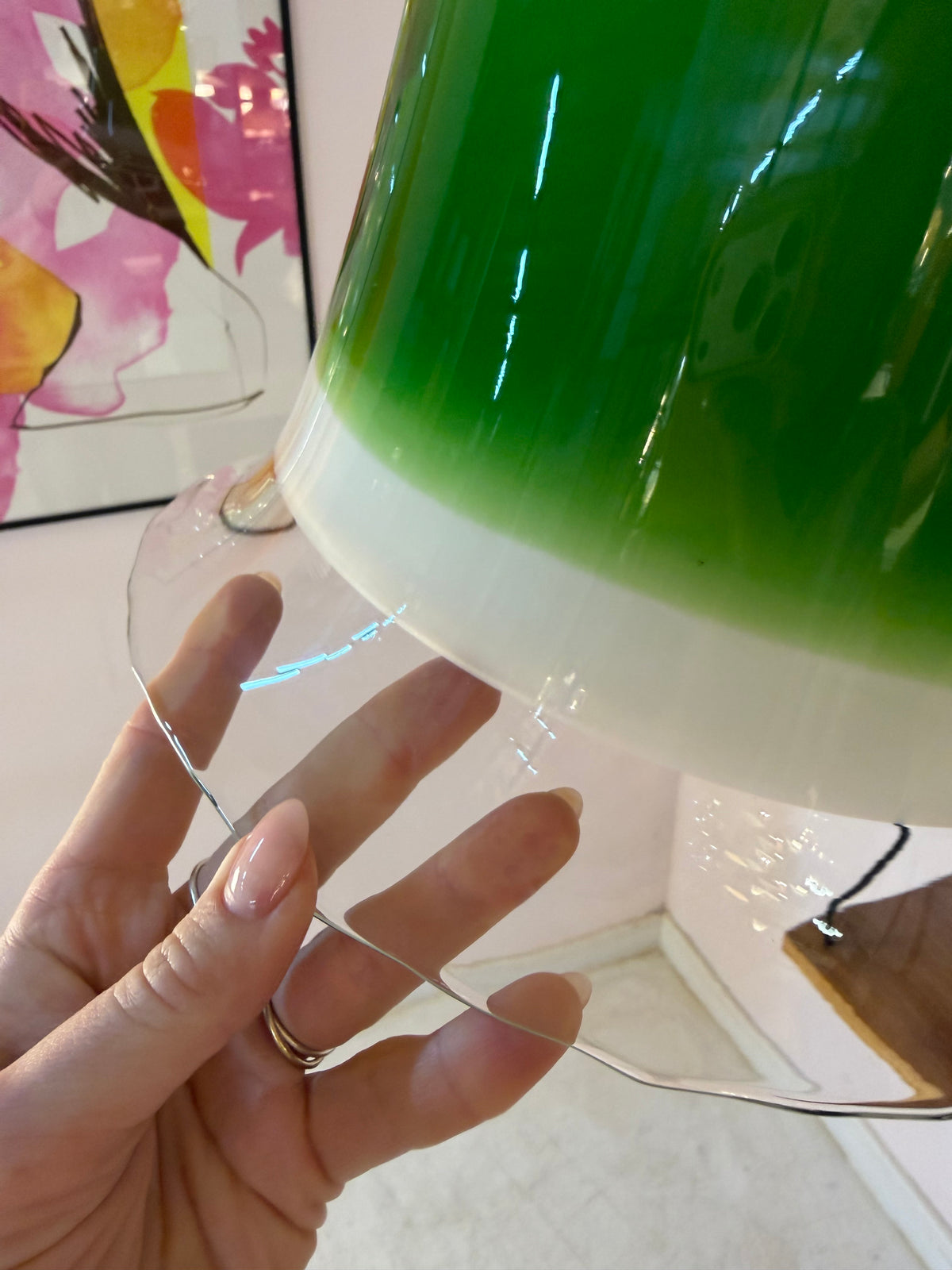Hängelampe grün weiß Glas von Peill & Putzler