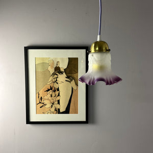 Hängelampe Blume lila Glas Messing