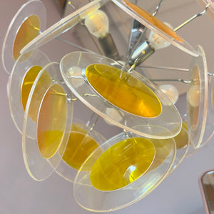 Kronleuchter gelb silber mit Plexiglas-Scheiben