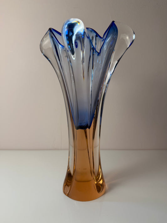 Vase hellblau Glas von Josef Hospodka für Chřibská Sklárna