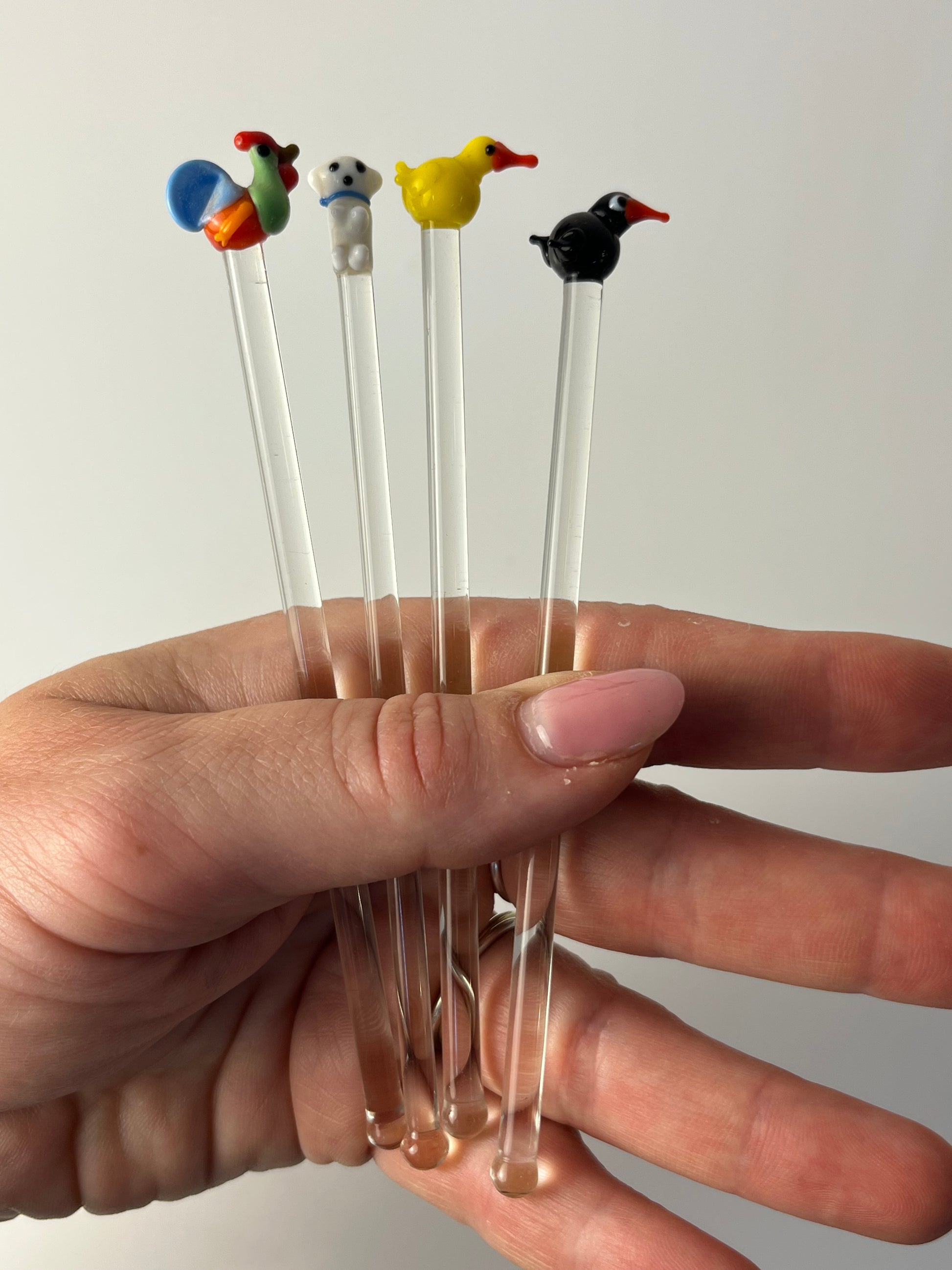 Set: 4x Rührstab mit Tierfigur von Farbglashütte Lauscha