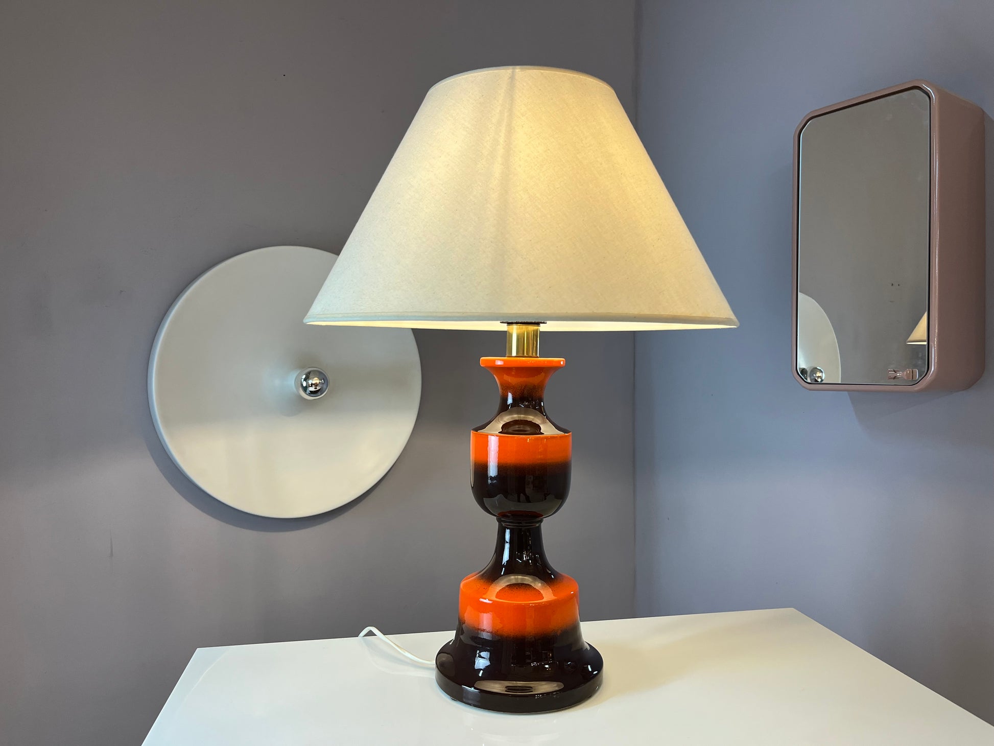 Tischlampe orange braun Keramik aus Westdeutschland