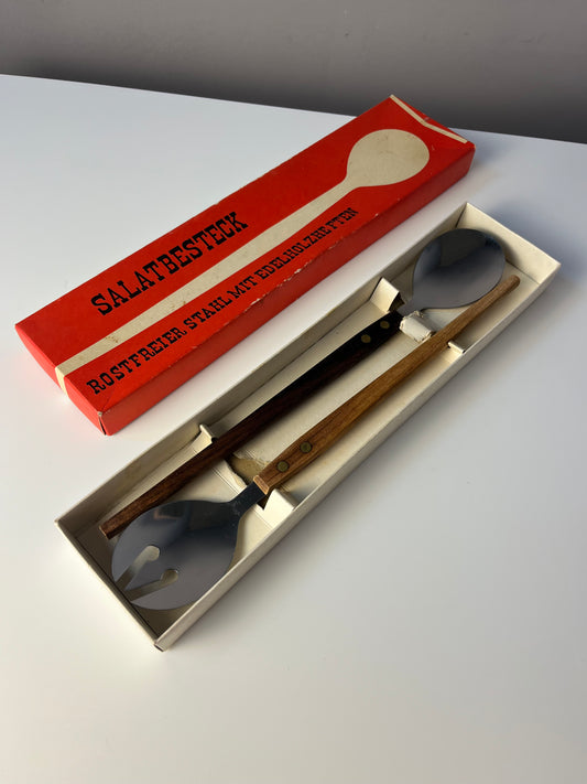 Salatbesteck Teak Edelstahl in Originalverpackung