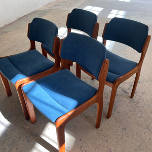 Set: 4x Polsterstuhl blau Teak von Erik Buch für O.D. Møbler