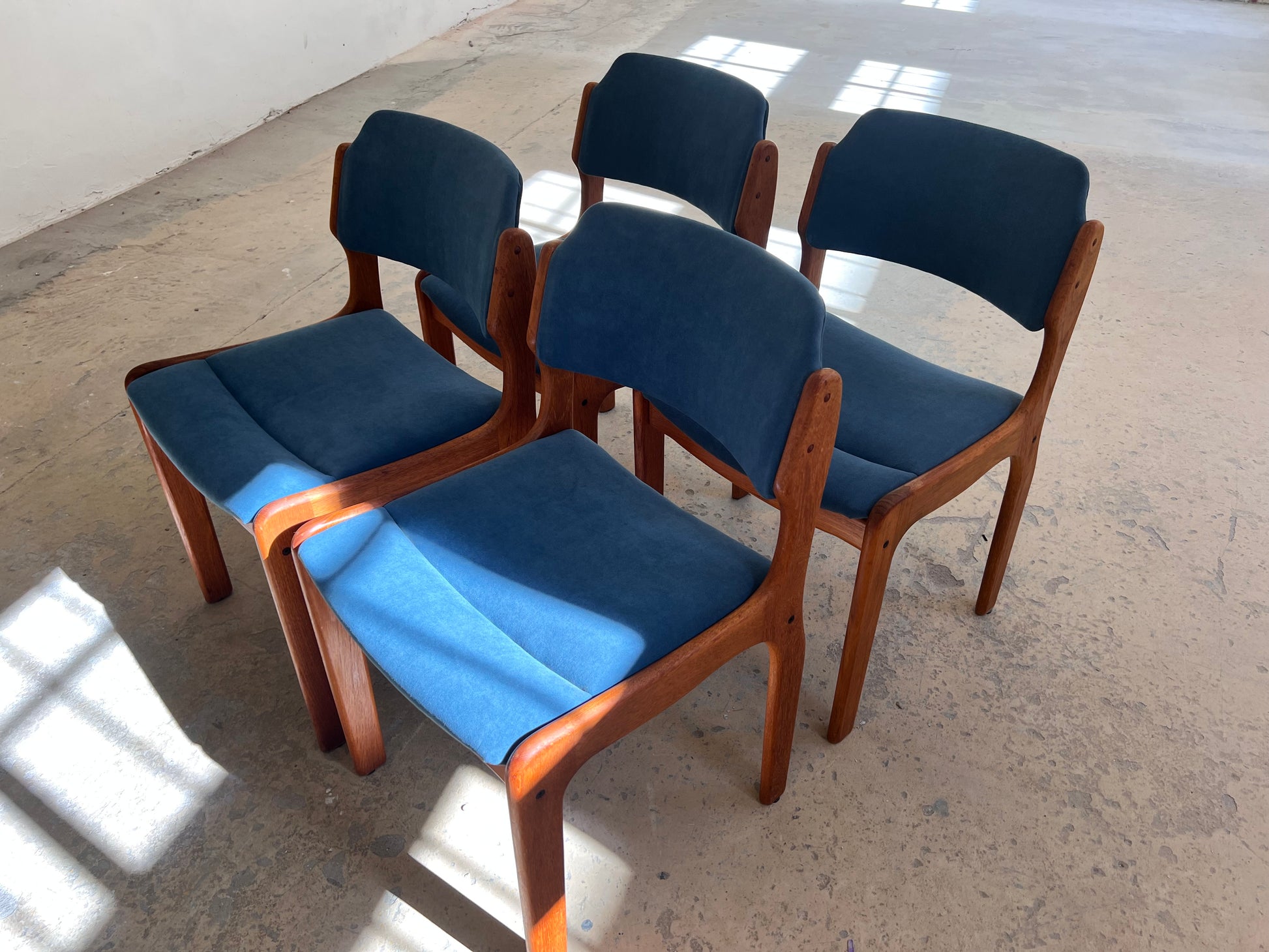 Set: 4x Polsterstuhl blau Teak von Erik Buch für O.D. Møbler