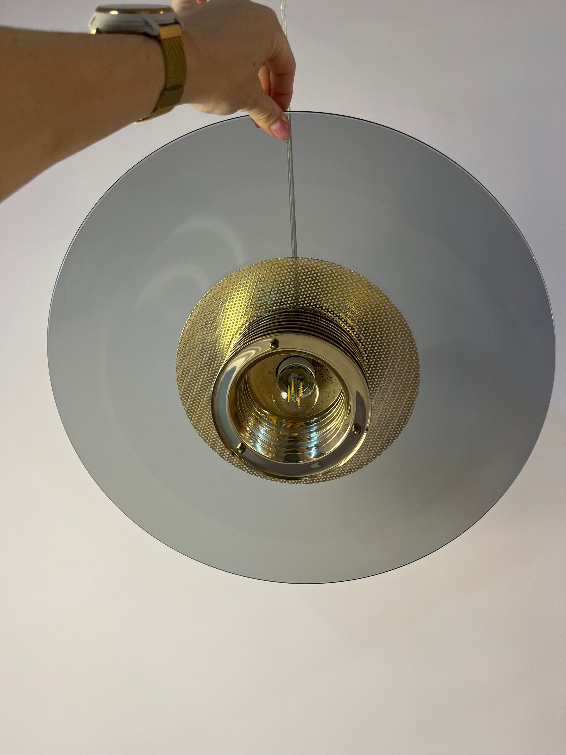 Hängelampe Rauchglas Messing von Jan Eskil Eskilsson für Belid