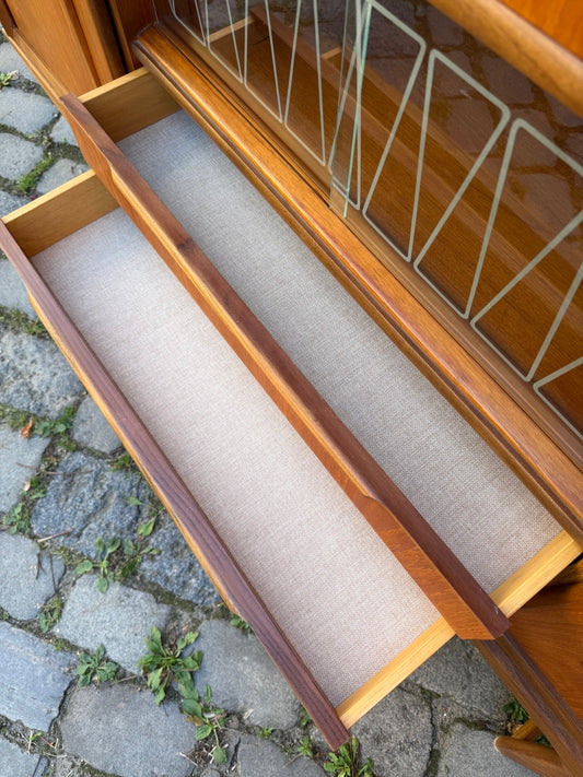 Highboard Teak mit Vitrine & Minibar aus Dänemark