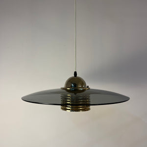 Hängelampe Rauchglas Messing von Jan Eskil Eskilsson für Belid