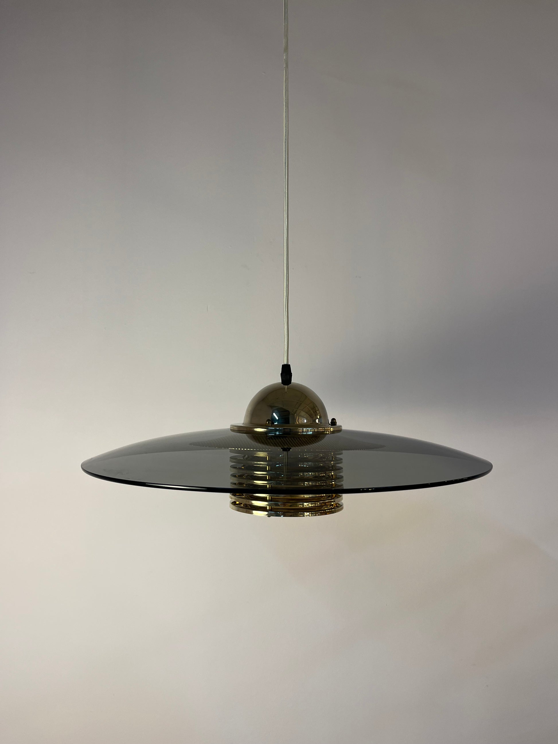 Hängelampe Rauchglas Messing von Jan Eskil Eskilsson für Belid