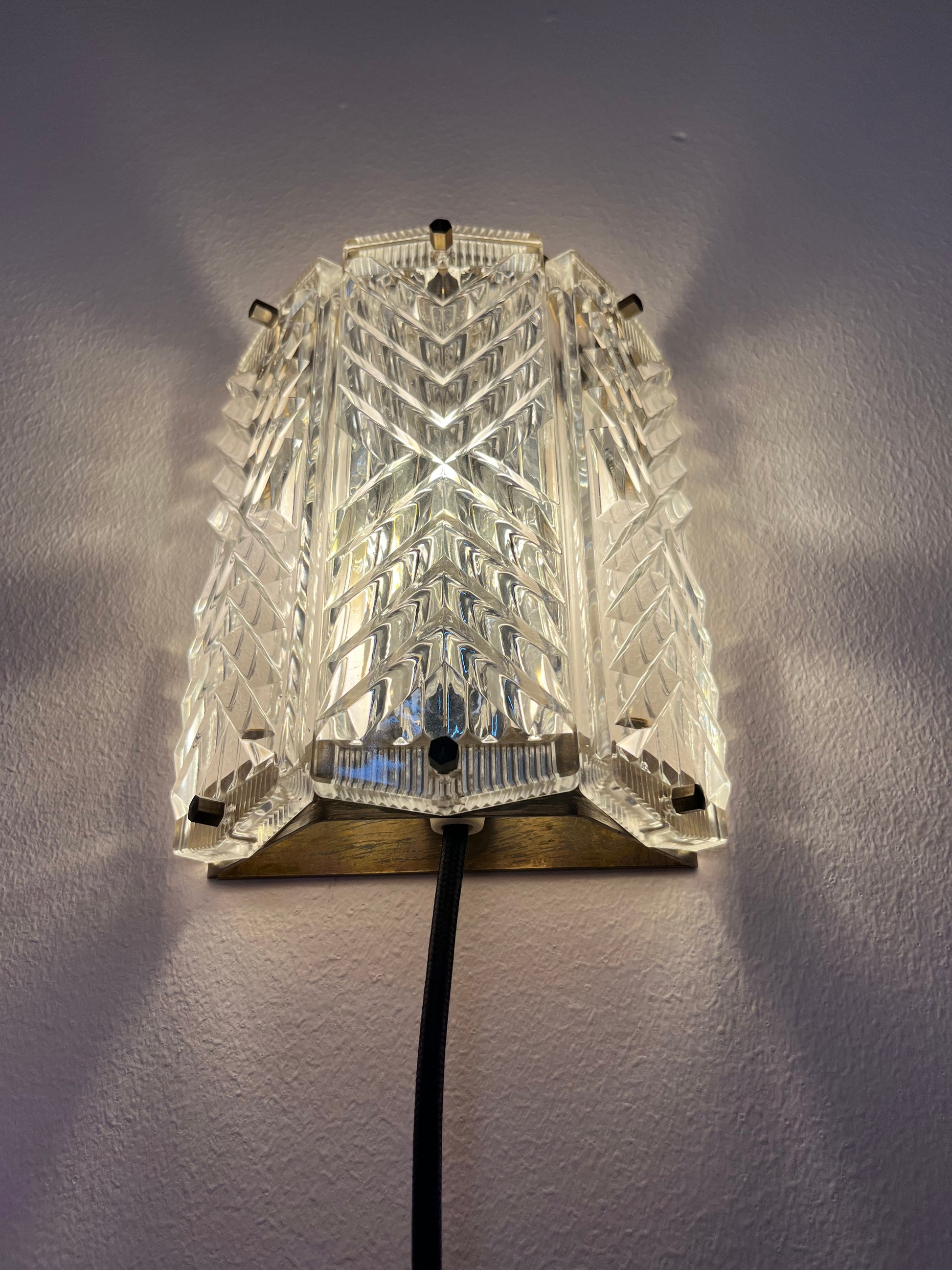 Wandlampe Messing & Glas von Wiktor Berndt für Flygsfors