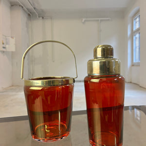 Set: Eiseimer & Cocktailshaker rot Glas Messing von Füger-Glas