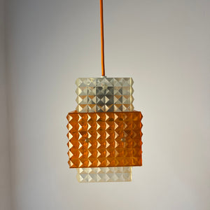 Hängelampe orange weiß mit Wabenstruktur aus der DDR