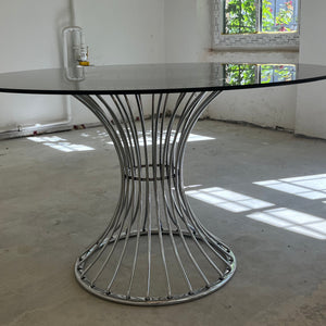 Runder Esstisch Rauchglas Chrom von Gastone Rinaldi für Rima