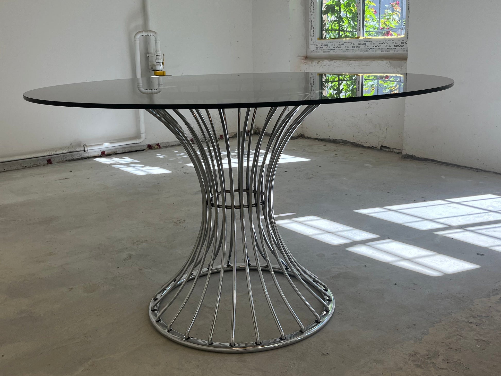Runder Esstisch Rauchglas Chrom von Gastone Rinaldi für Rima