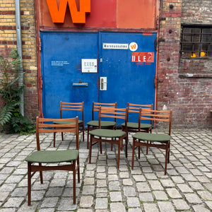 Set: 6x Esszimmerstuhl grün Teak neu gepolstert
