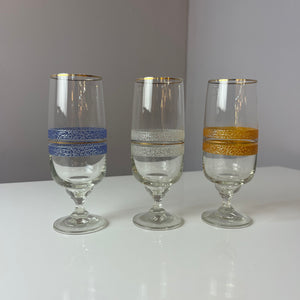 Set: 3x Sektglas blau weiß orange mit Goldrand