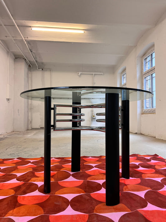 Runder Esstisch Glas & Chrom aus Italien