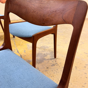 Set: 4x Polsterstuhl hellblau Teak von Vilhelm Wohlert für Poul Jeppesen's Möbelfabrik von 1956