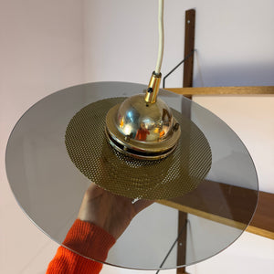Hängelampe Rauchglas Messing von Jan Eskil Eskilsson für Belid