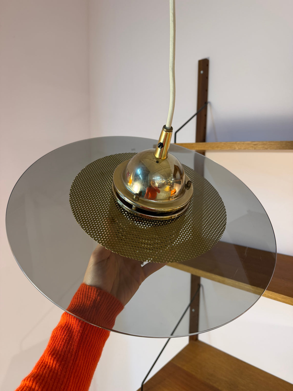 Hängelampe Rauchglas Messing von Jan Eskil Eskilsson für Belid