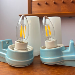 Set: 2x Wandlampe Modell 6080 hellblau von Sigvard Bernadotte für Ifö