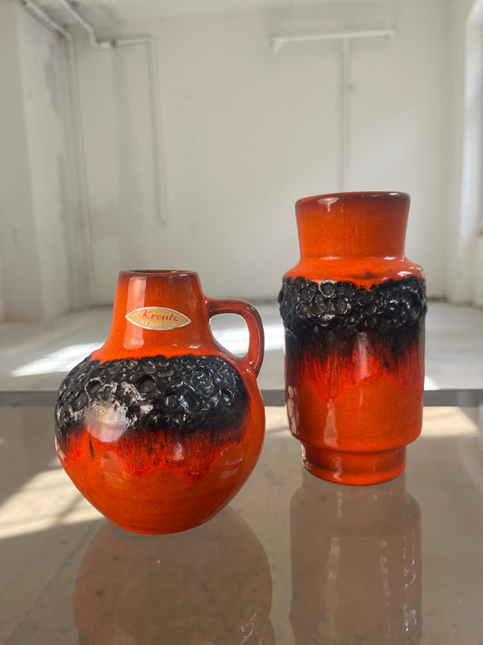 Set: 2x Vase Fat Lava orange schwarz von Kreutz Keramik