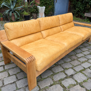 3-Sitzer Sofa gelb Echtleder Holz von Rolf Benz