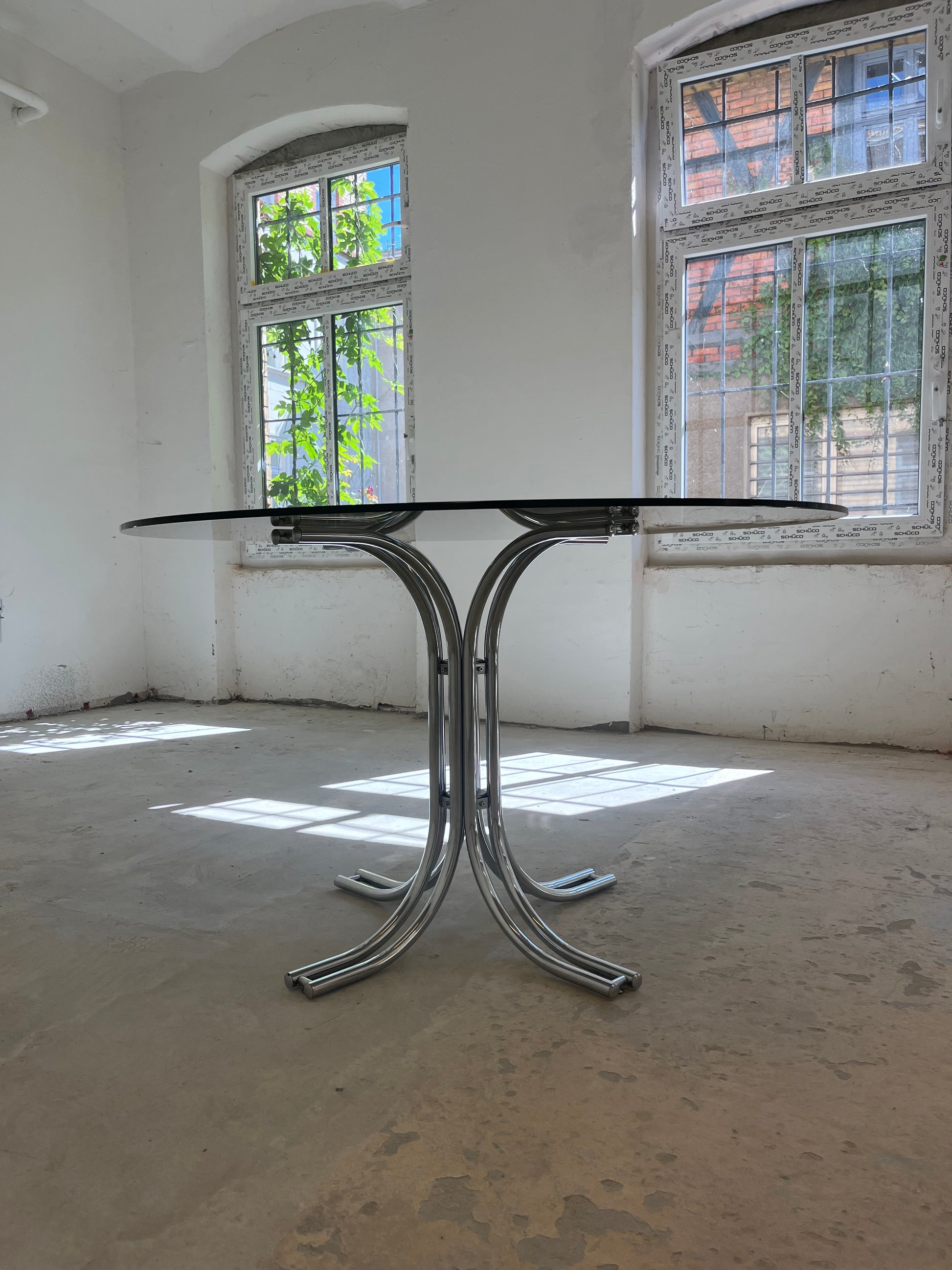 Runder Esstisch Rauchglas Chrom - Standard Gestell