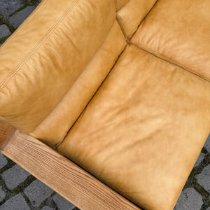 3-Sitzer Sofa gelb Echtleder Holz von Rolf Benz