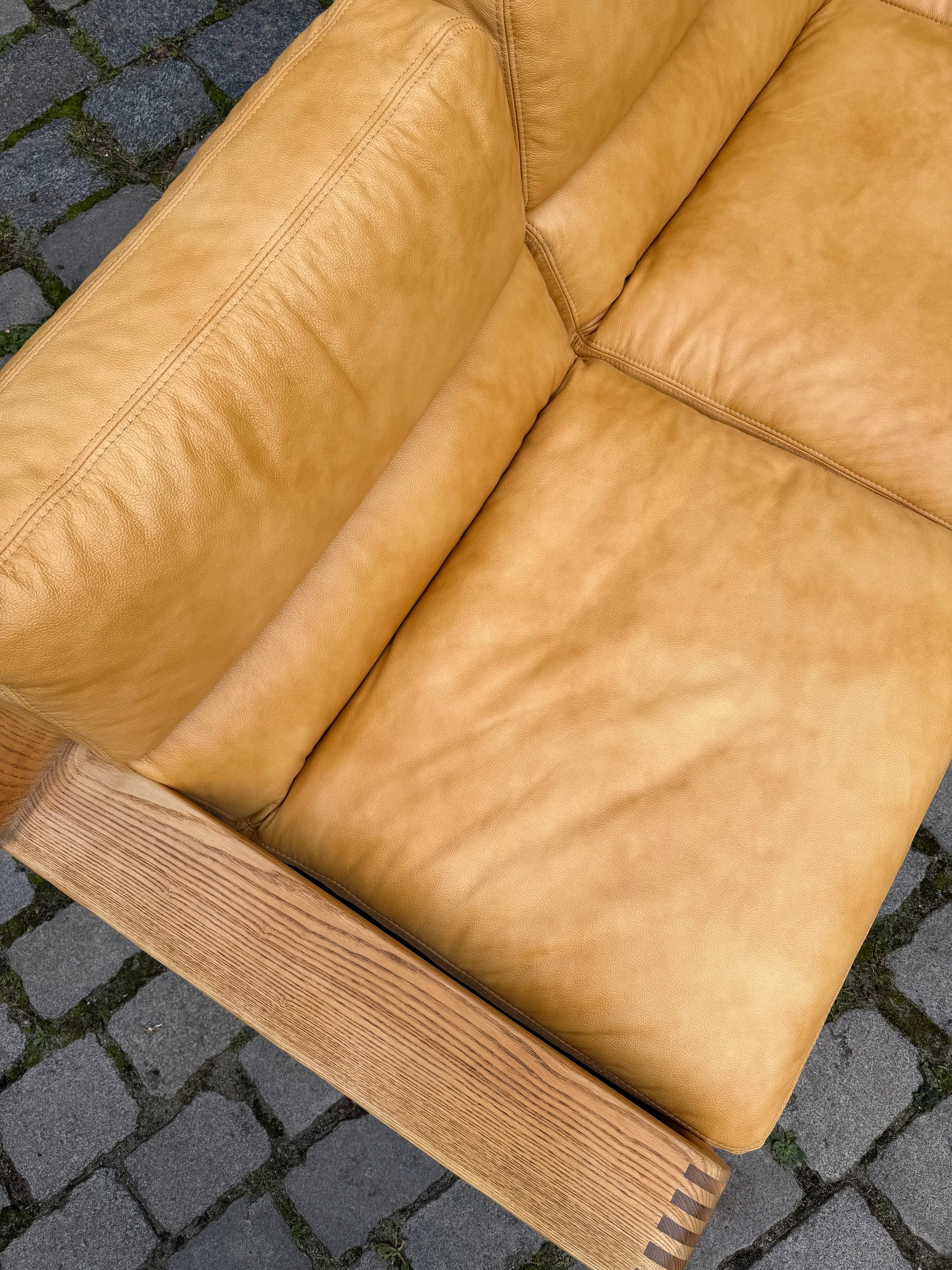 3-Sitzer Sofa gelb Echtleder Holz von Rolf Benz