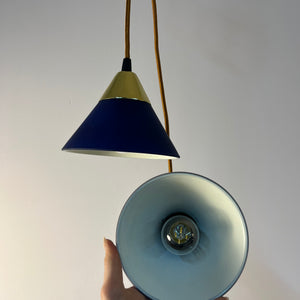 Set: 2x Hängelampe blau Glas Messing