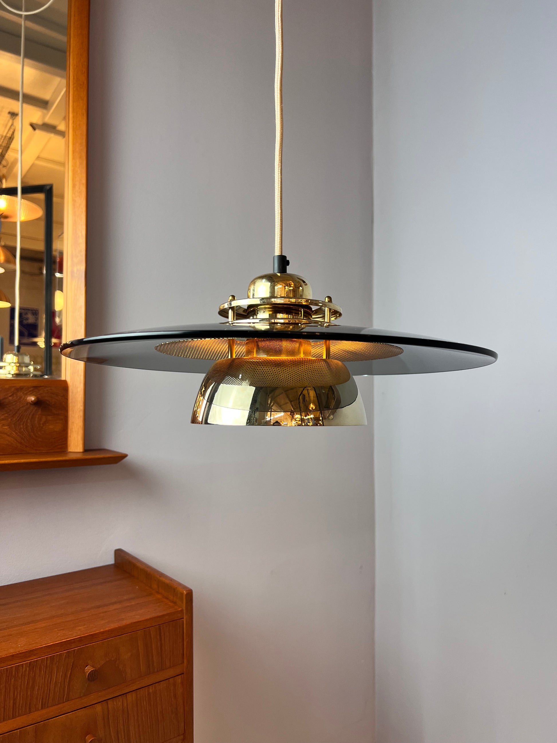 Lamellenlampe Gold Rauchglas aus Dänemark