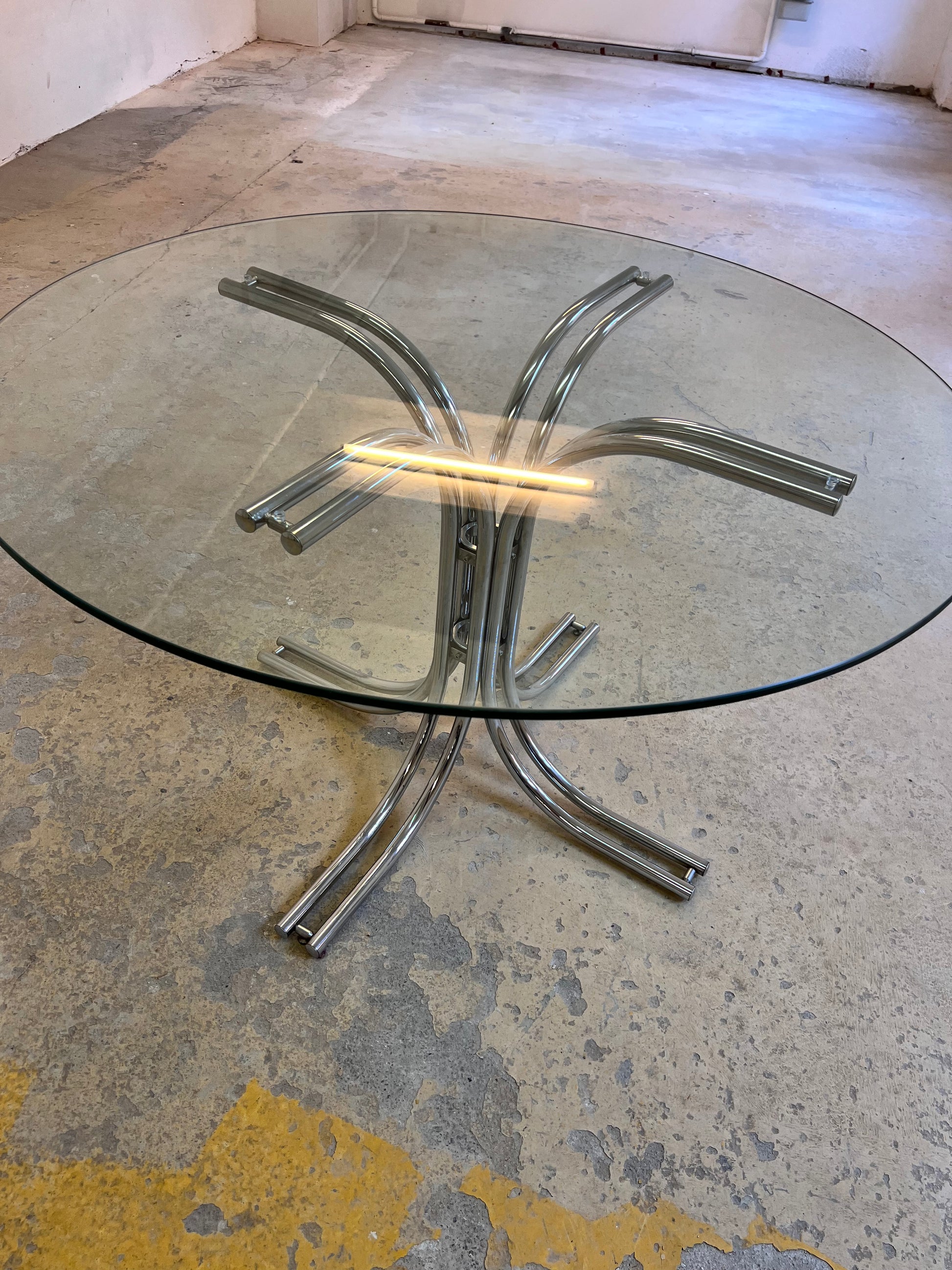 Runder Esstisch ∅ 120 cm Glas & Chrom von Gastone Rinaldi