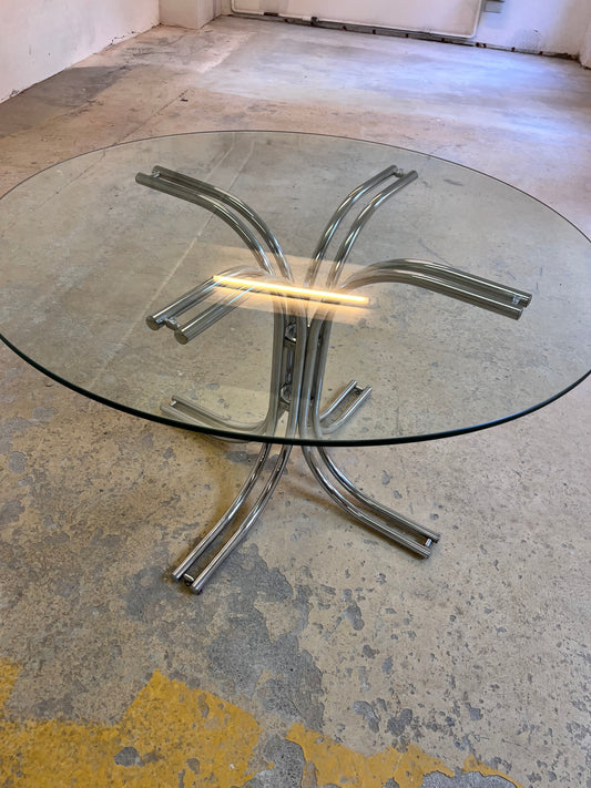 Runder Esstisch ∅ 120 cm Glas & Chrom von Gastone Rinaldi