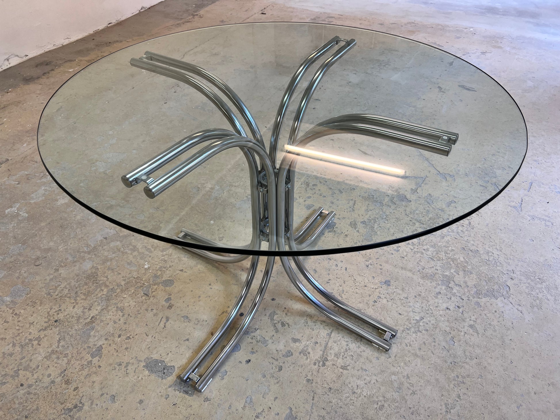 Runder Esstisch ∅ 110 cm Glas & Chrom von Gastone Rinaldi